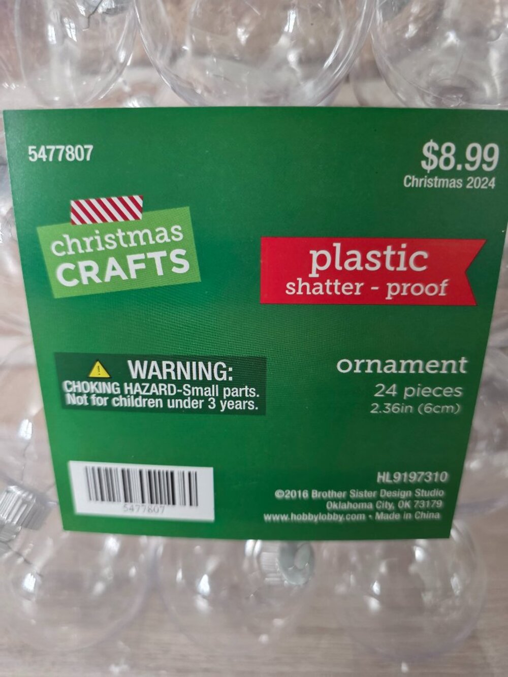 Clear Plastic Fillable Shatterproof Ornaments 2.36” PKG of 24 from HL -NIB!